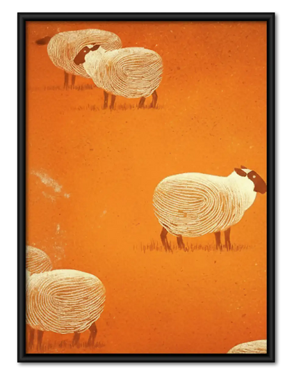 White Sheep on Orange Wall Art