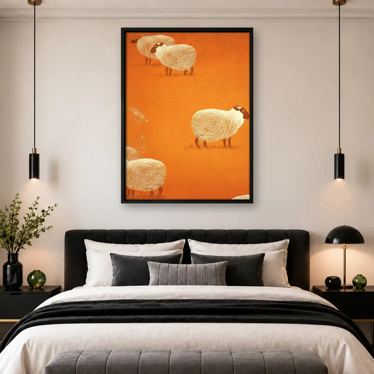 White Sheep on Orange Wall Art 4