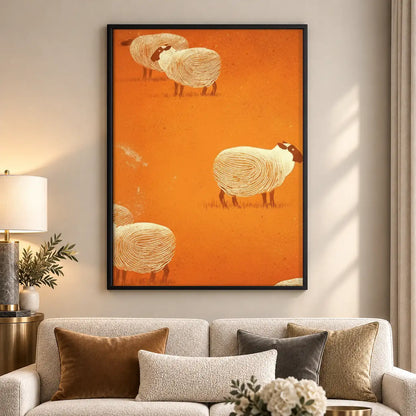 White Sheep on Orange Wall Art 5