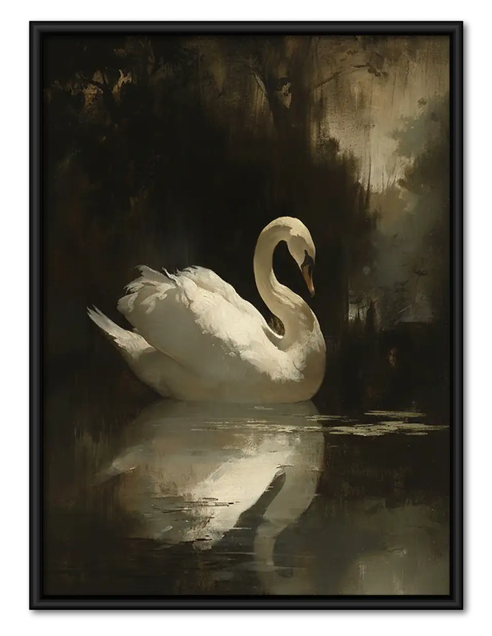 White Swan on Dark Water Wall Art 1