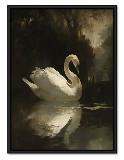 White Swan on Dark Water Wall Art