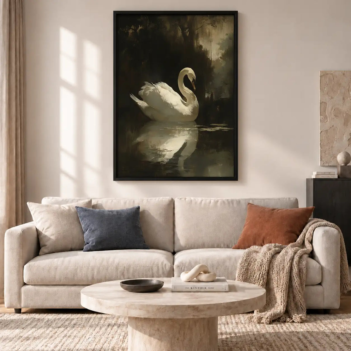 White Swan on Dark Water Wall Art 2