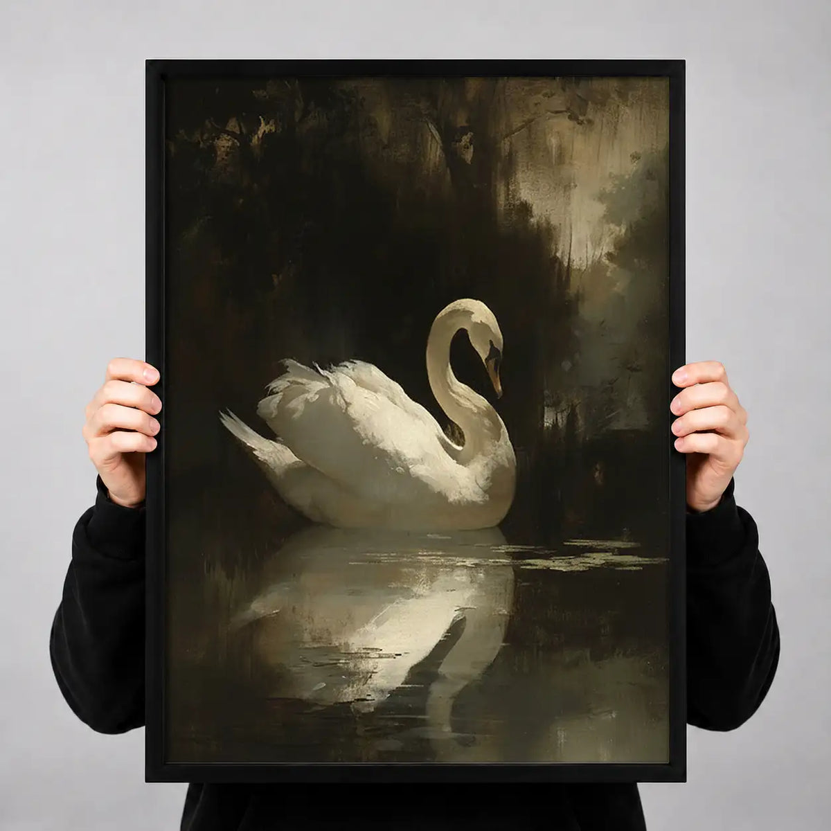 White Swan on Dark Water Wall Art 3