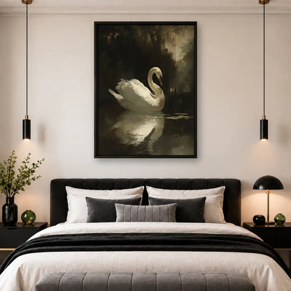 White Swan on Dark Water Wall Art 4