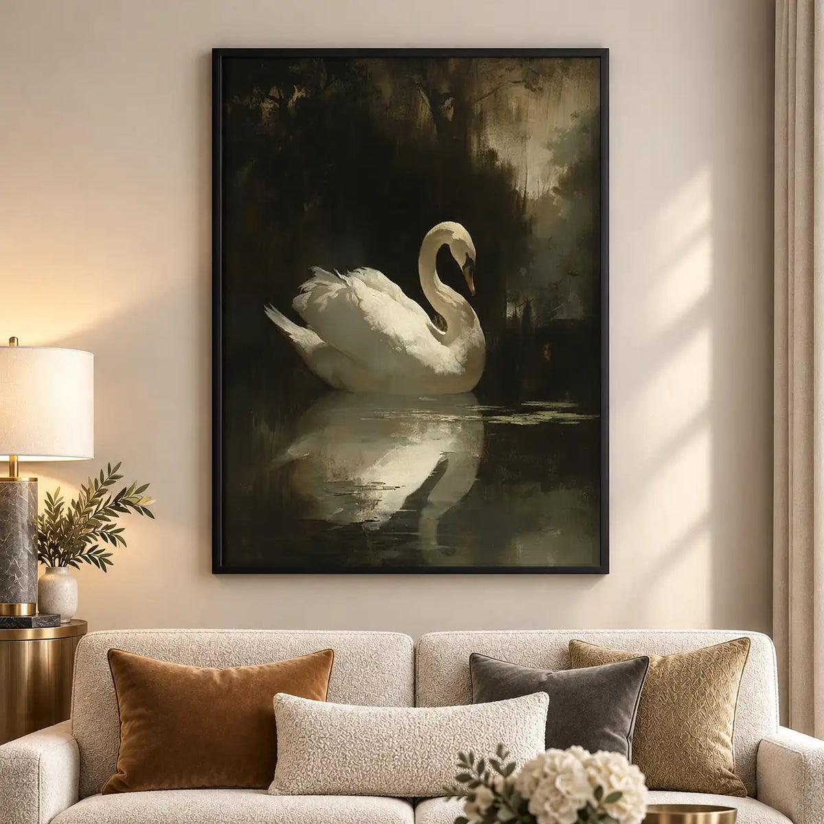 White Swan on Dark Water Wall Art 5