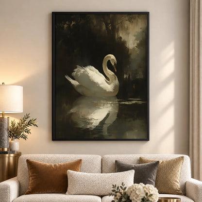 White Swan on Dark Water Wall Art 5