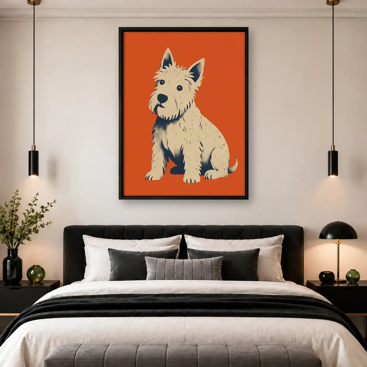 White Terrier on Orange Wall Art 4