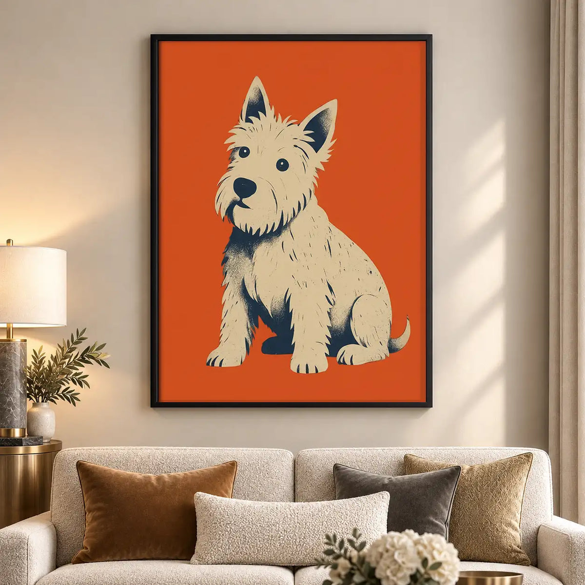 White Terrier on Orange Wall Art 5