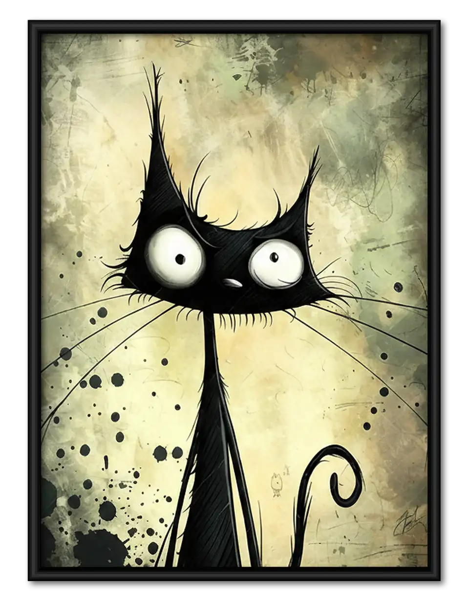 Wide-Eyed Black Cat Sketch Wall Art 1