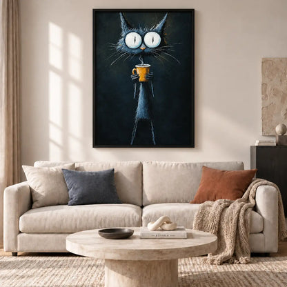 Wide Eyed Black Cat with Drink Wall Art 2