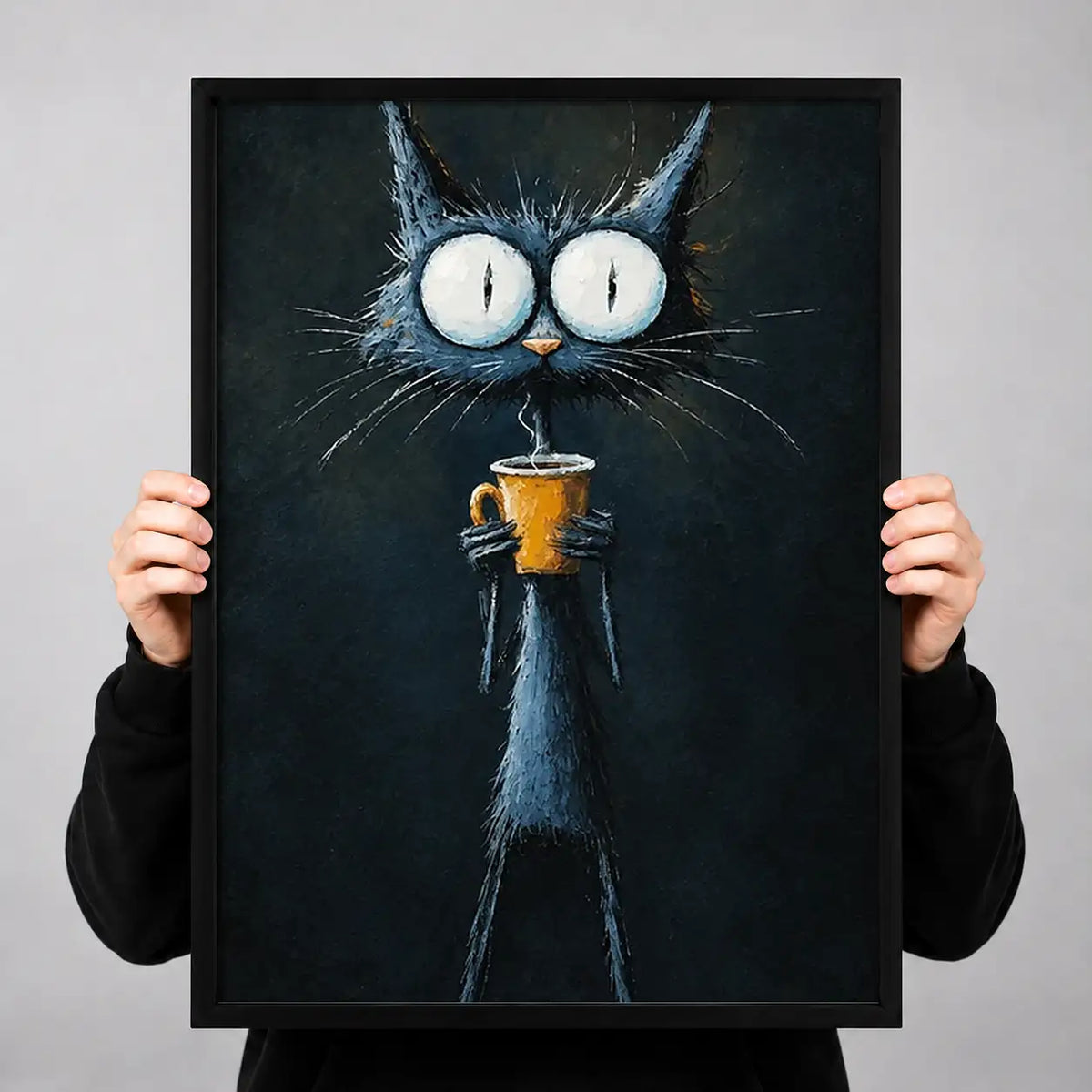 Wide Eyed Black Cat with Drink Wall Art 3