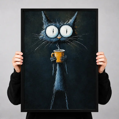 Wide Eyed Black Cat with Drink Wall Art 3