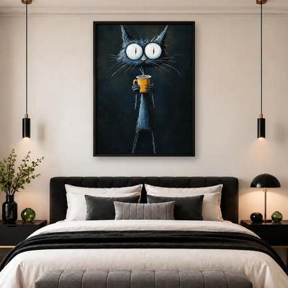 Wide Eyed Black Cat with Drink Wall Art 4