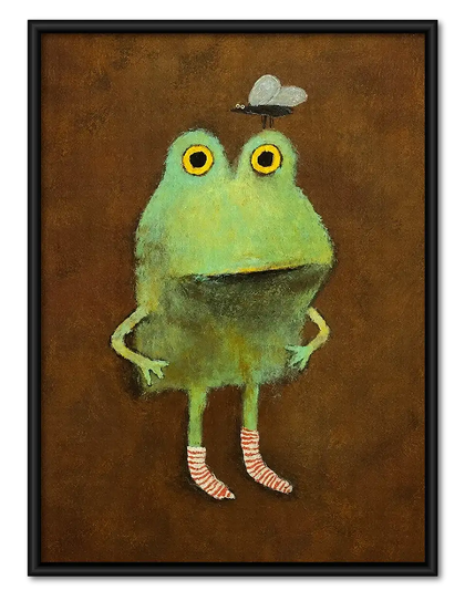 Wide Eyed Green Frog on Brown Wall Art