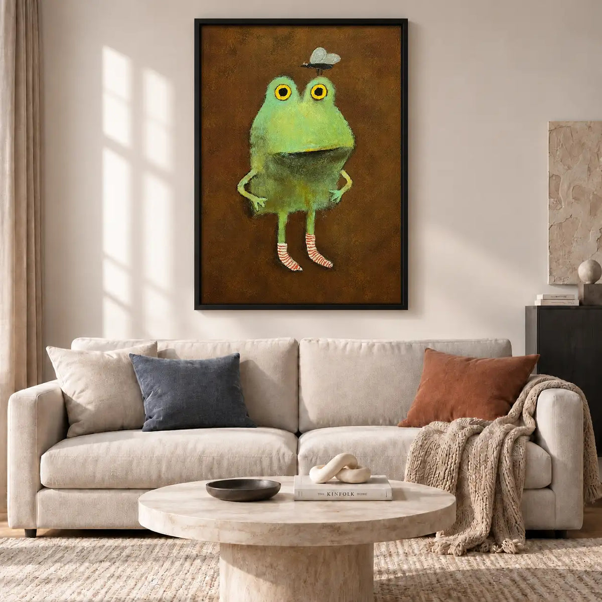 Wide Eyed Green Frog on Brown Wall Art 2