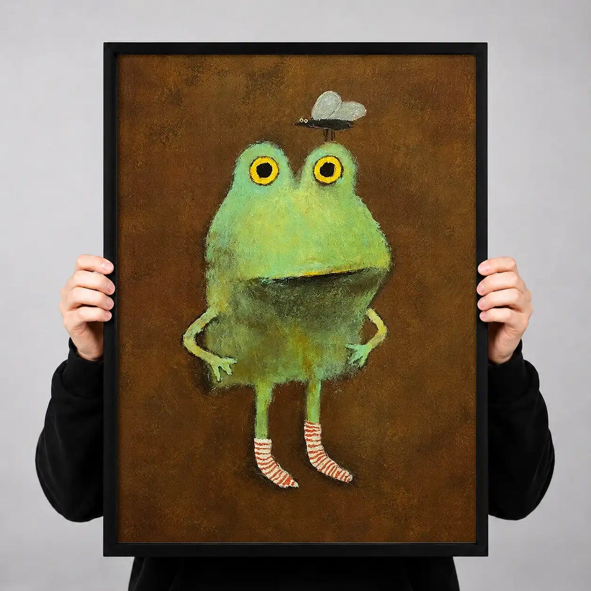 Wide Eyed Green Frog on Brown Wall Art 3