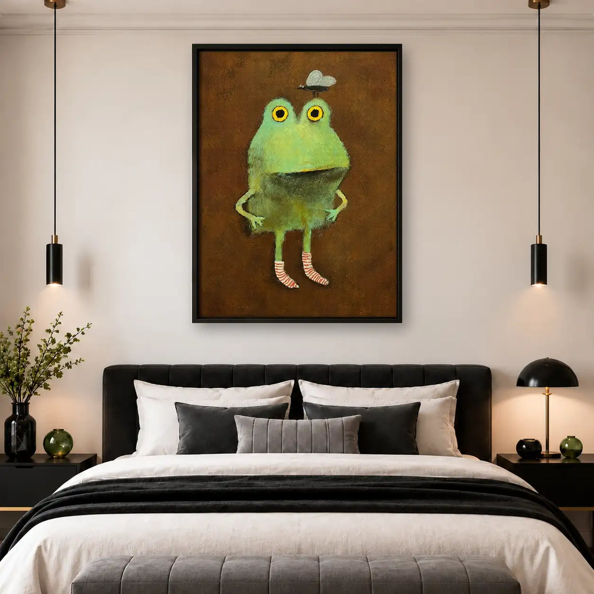Wide Eyed Green Frog on Brown Wall Art 4