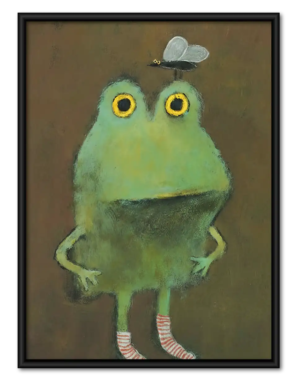 Wide Eyed Green Frog Standing Portrait Wall Art 1