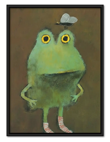 Wide Eyed Green Frog Standing Portrait Wall Art