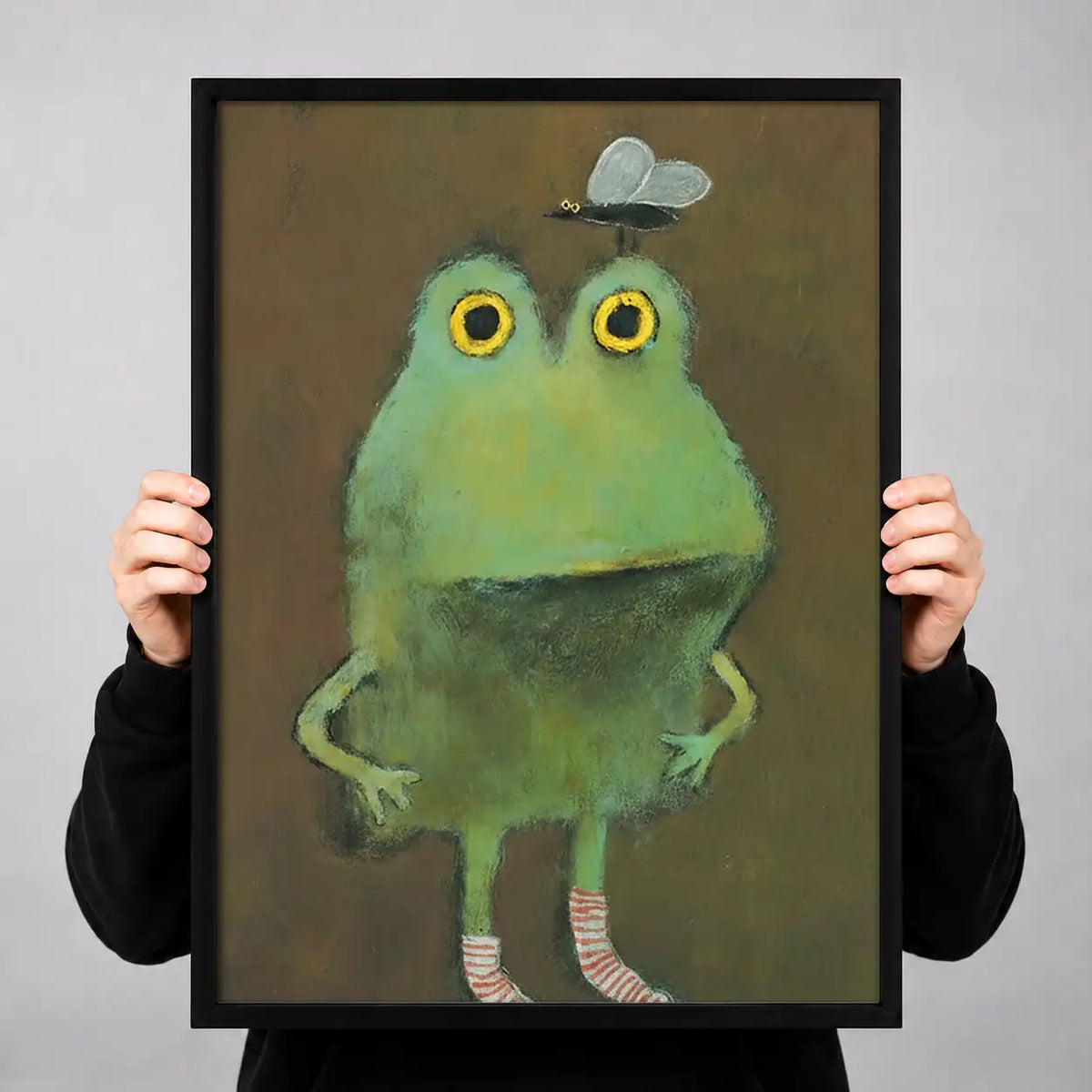 Wide Eyed Green Frog Standing Portrait Wall Art 3