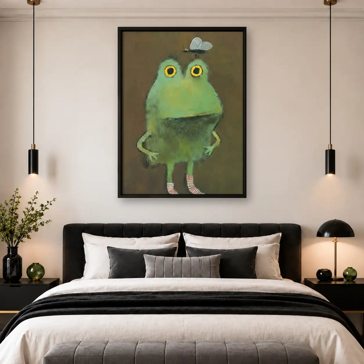 Wide Eyed Green Frog Standing Portrait Wall Art 4