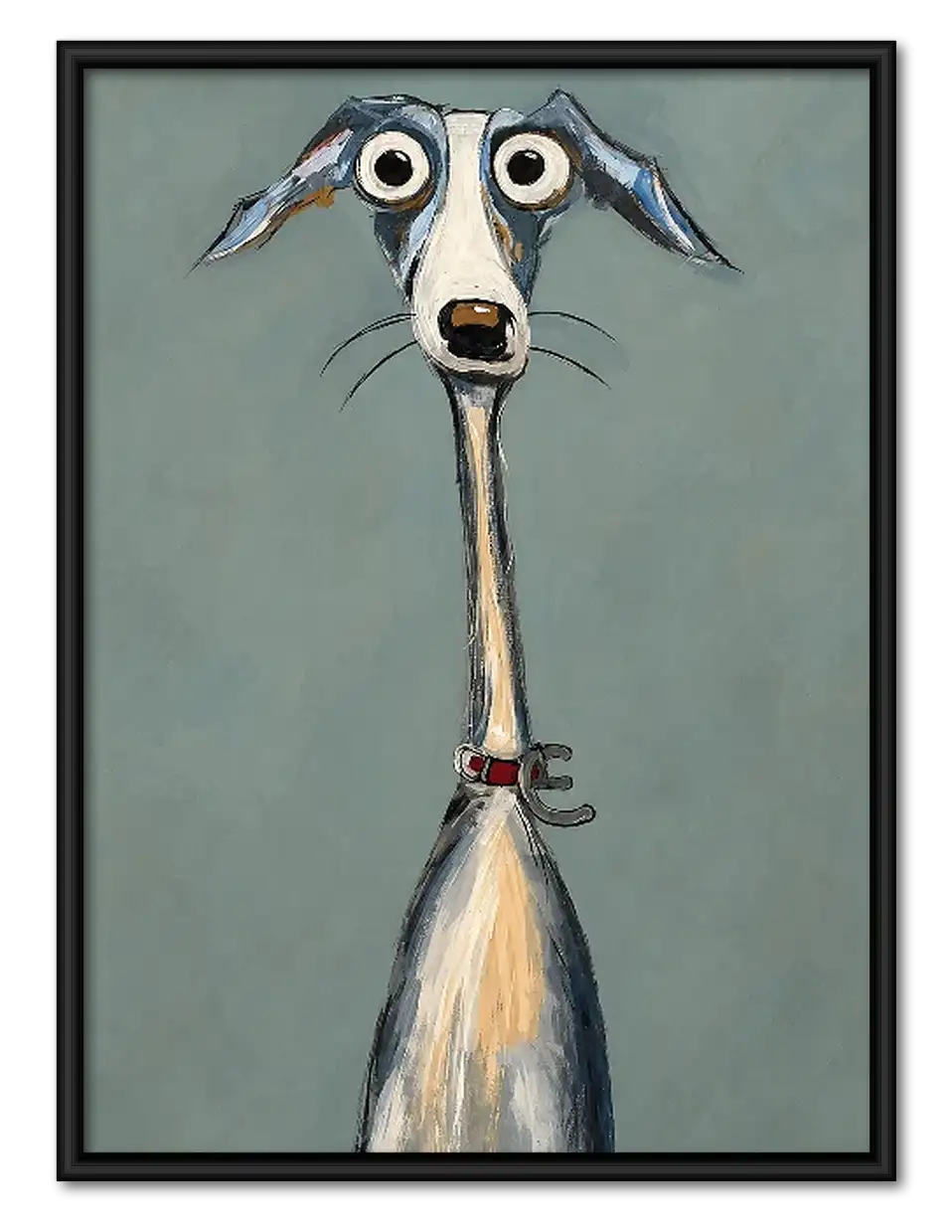 Wide Eyed Greyhound Portrait on Blue Wall Art 1