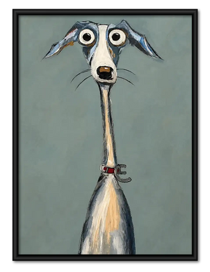 Wide Eyed Greyhound Portrait on Blue Wall Art
