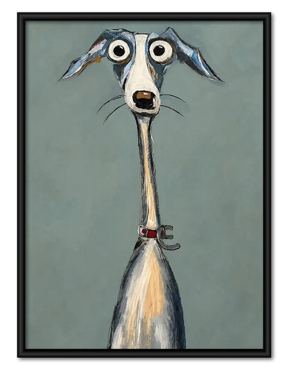 Wide Eyed Greyhound Portrait on Blue Wall Art