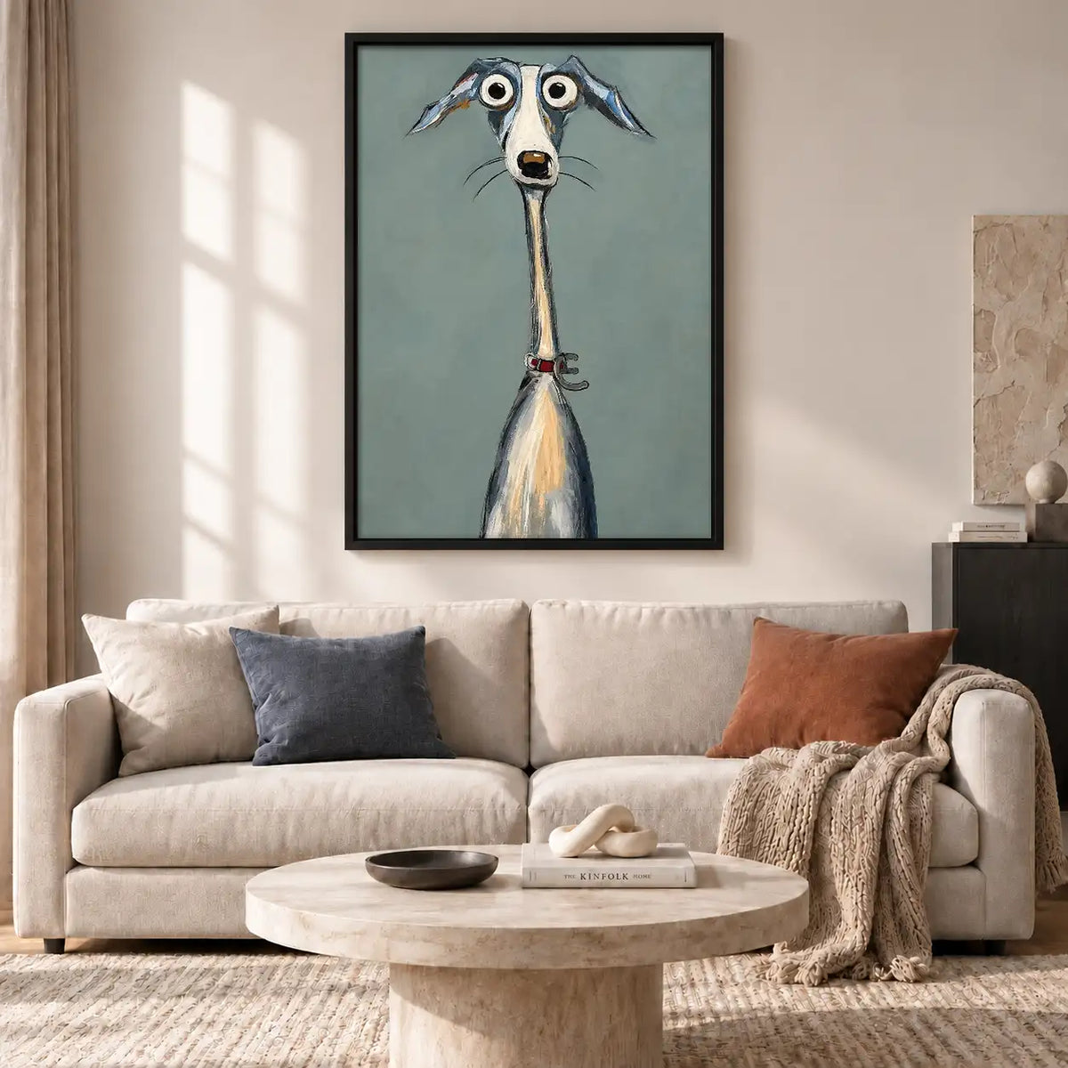 Wide Eyed Greyhound Portrait on Blue Wall Art 2