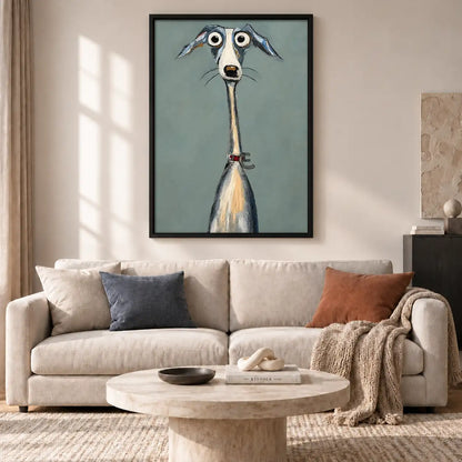 Wide Eyed Greyhound Portrait on Blue Wall Art 2
