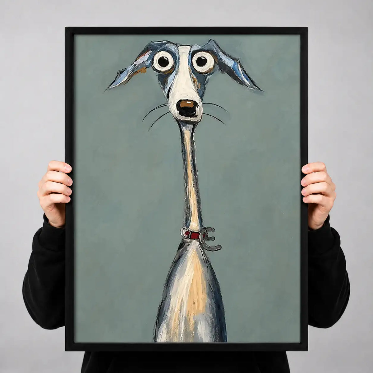 Wide Eyed Greyhound Portrait on Blue Wall Art 3
