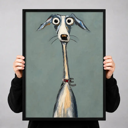 Wide Eyed Greyhound Portrait on Blue Wall Art 3