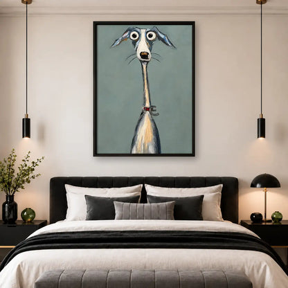 Wide Eyed Greyhound Portrait on Blue Wall Art 4