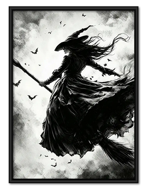 Wild Witch Flying on Broomstick Wall Art