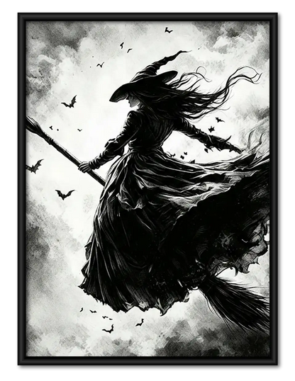 Wild Witch Flying on Broomstick Wall Art 1