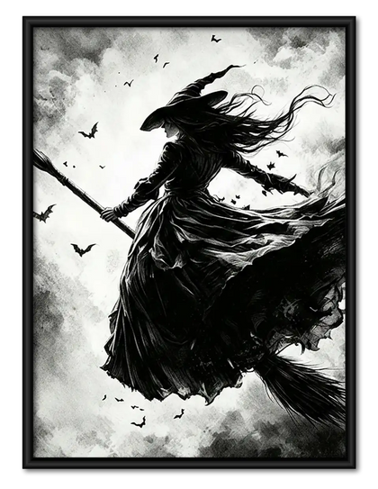 Wild Witch Flying on Broomstick Wall Art