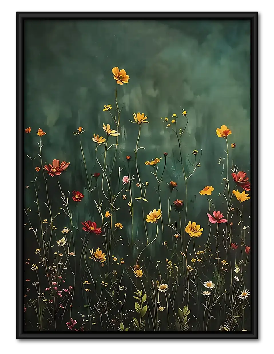 Wildflower Meadow on Dark Green Wall Art 1