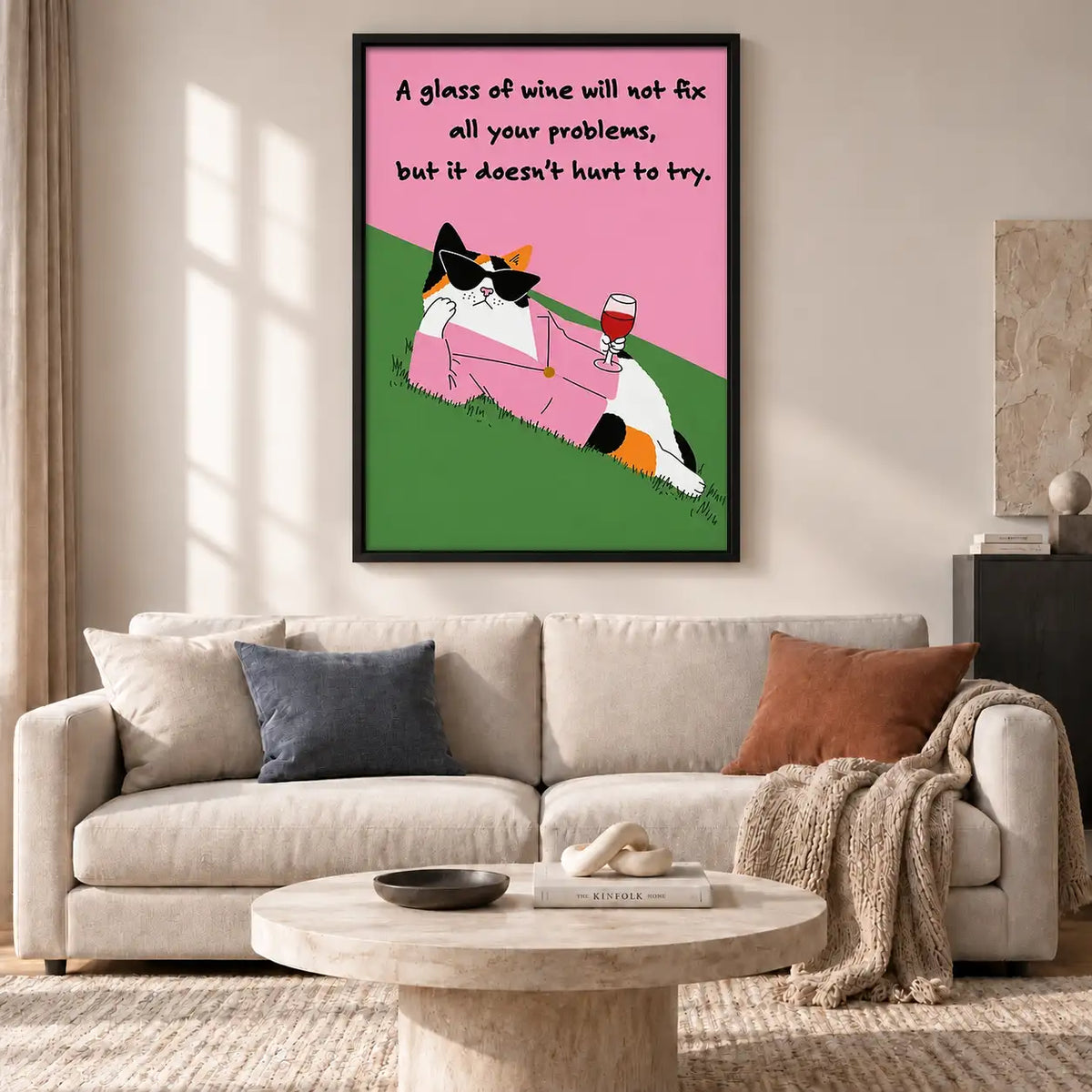 Wine Will Not Fix Problems Cat Wall Art 2
