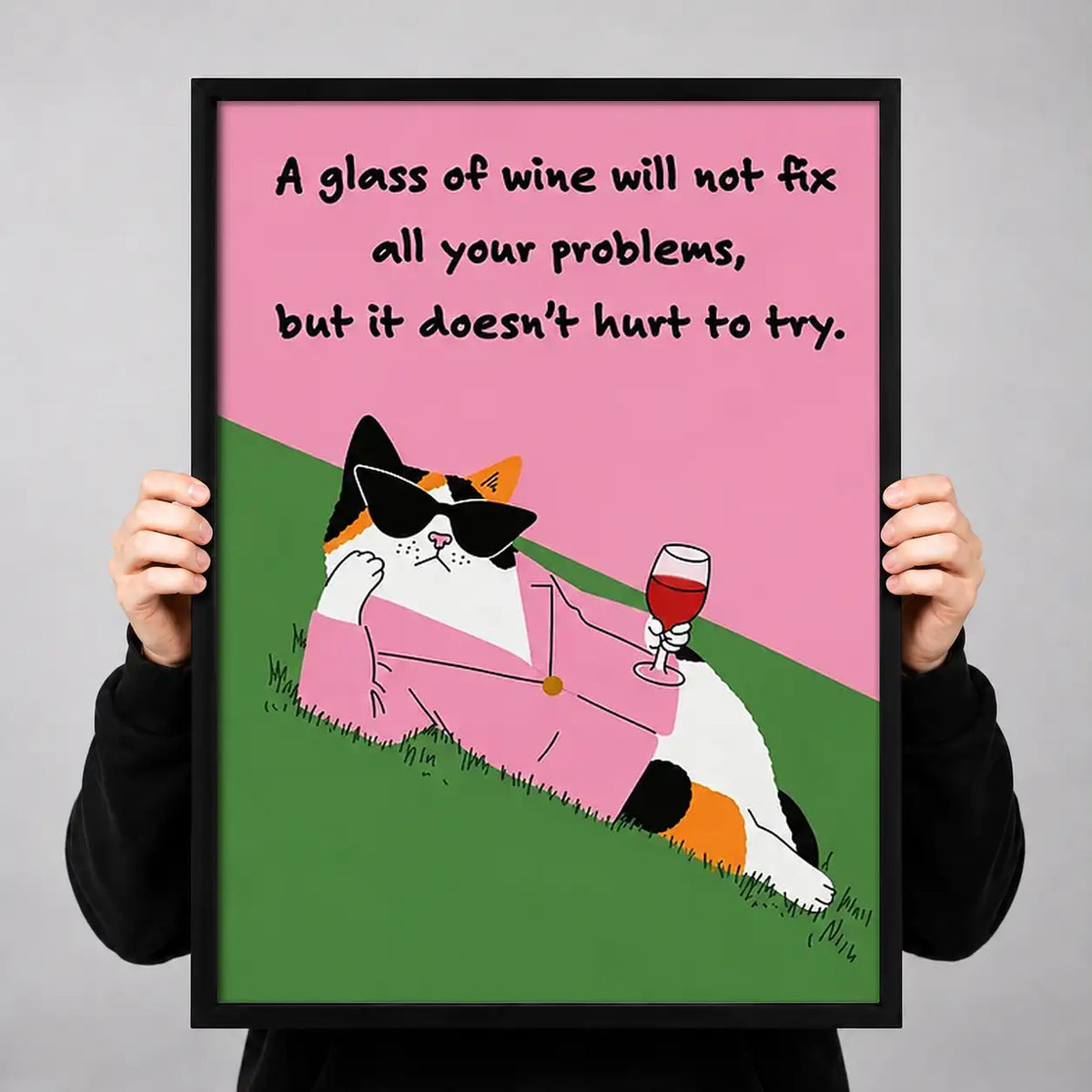 Wine Will Not Fix Problems Cat Wall Art 3