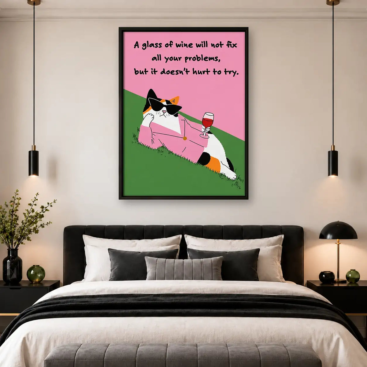 Wine Will Not Fix Problems Cat Wall Art 4