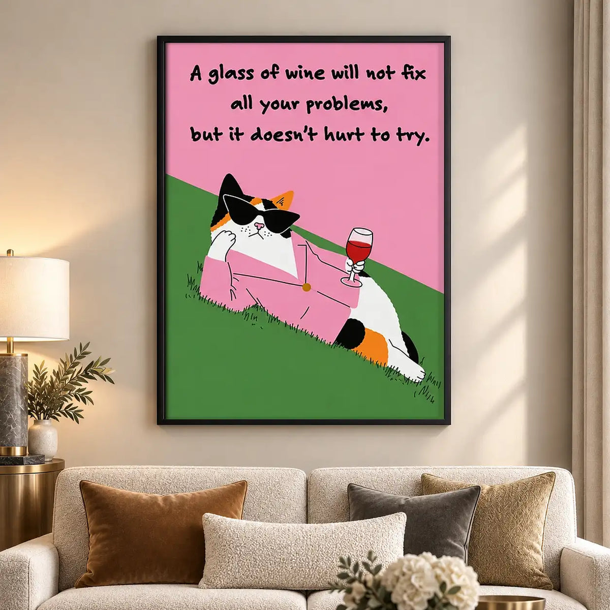 Wine Will Not Fix Problems Cat Wall Art 5
