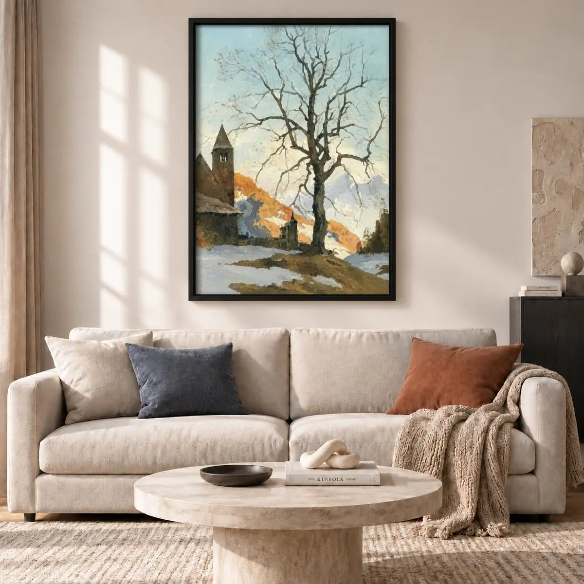 Winter Village with Bare Tree Wall Art 2