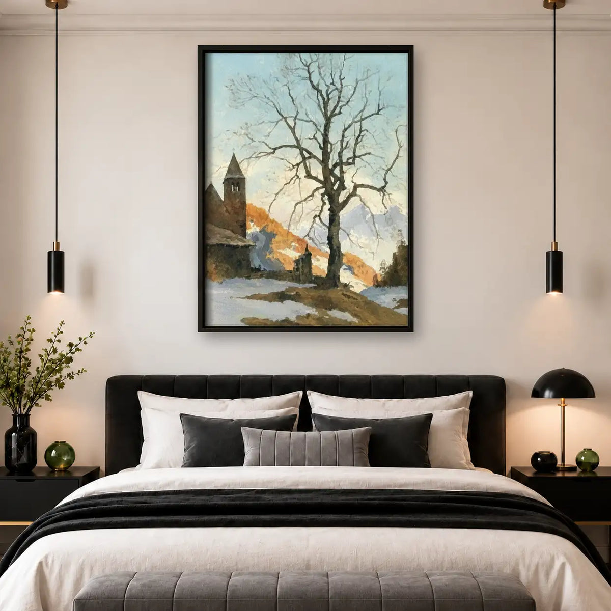 Winter Village with Bare Tree Wall Art 4