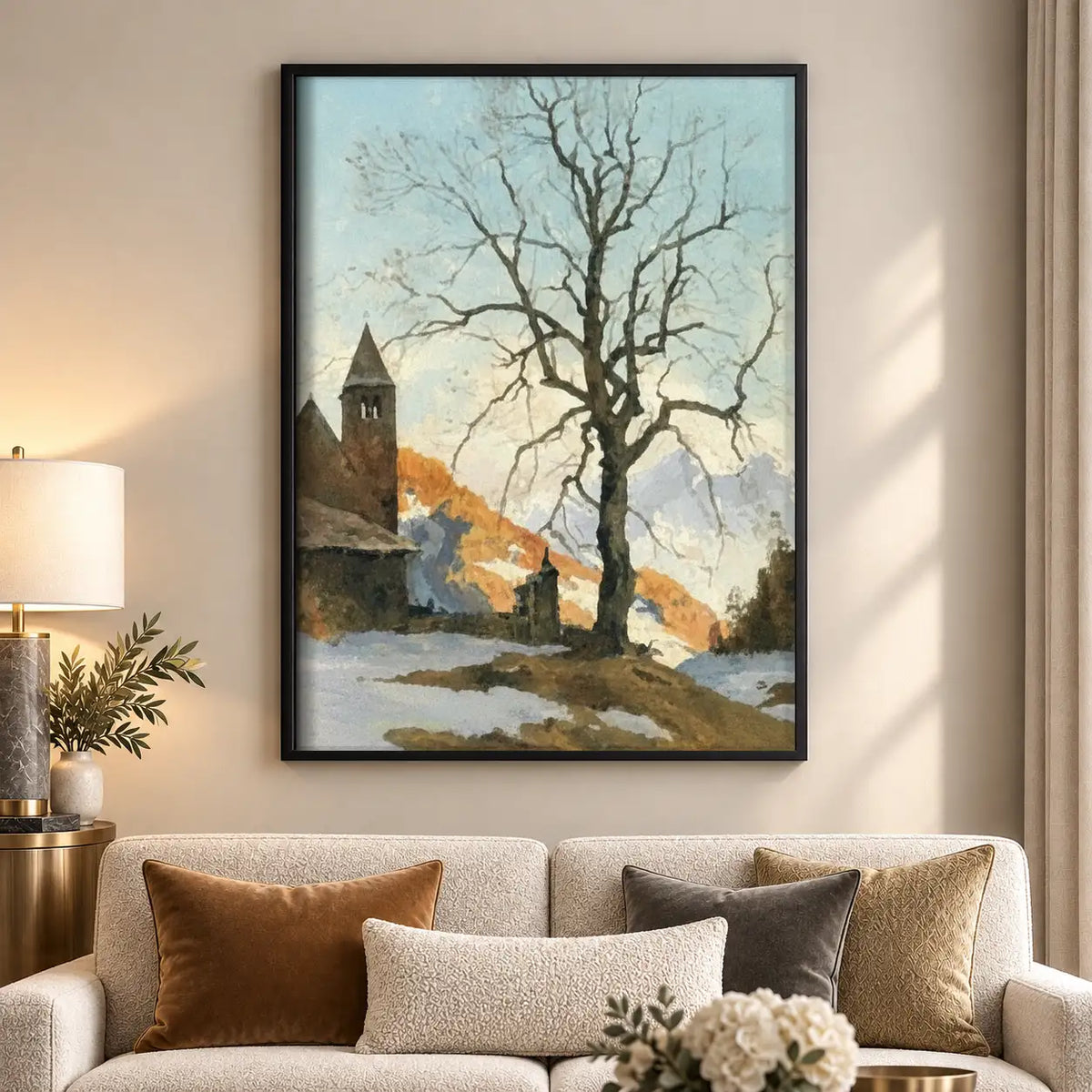 Winter Village with Bare Tree Wall Art 5