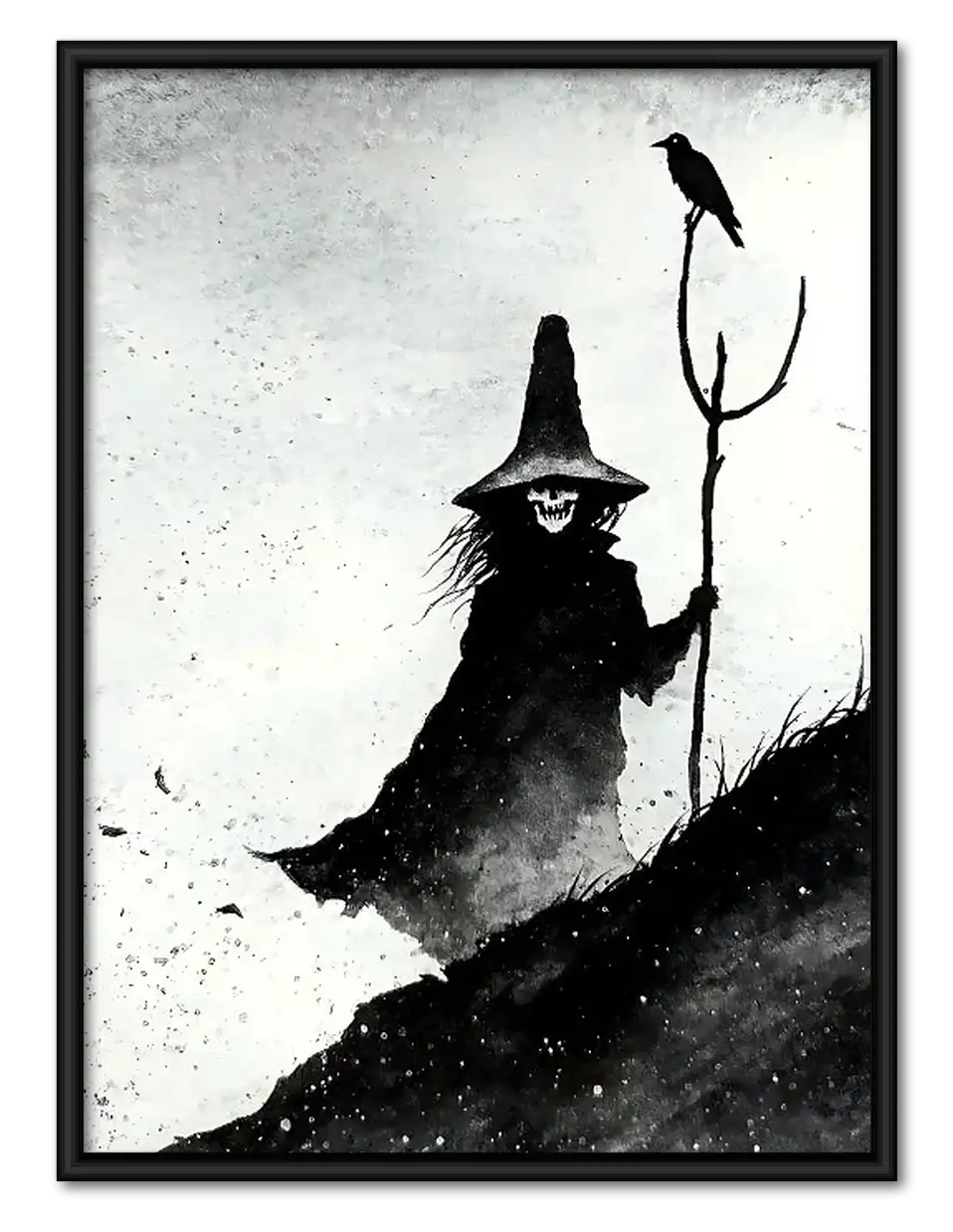 Witch and Black Cat Brush Silhouette Wall Art 1
