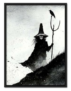 Witch and Black Cat Brush Silhouette Wall Art