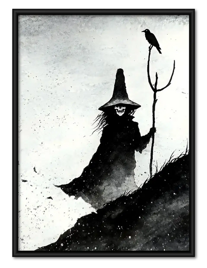 Witch and Black Cat Brush Silhouette Wall Art
