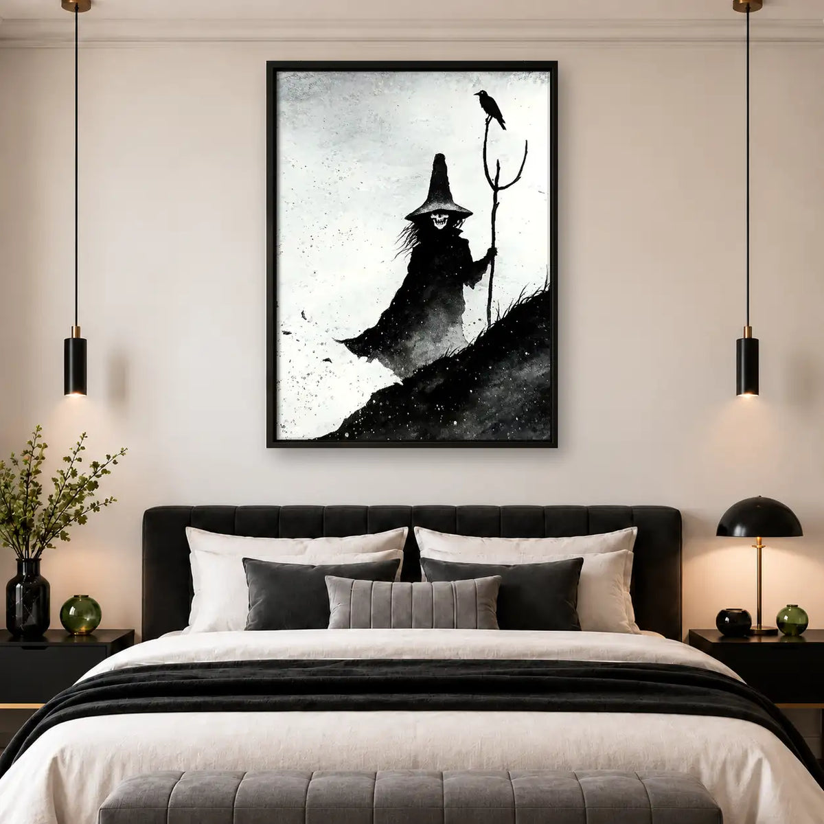 Witch and Black Cat Brush Silhouette Wall Art 4