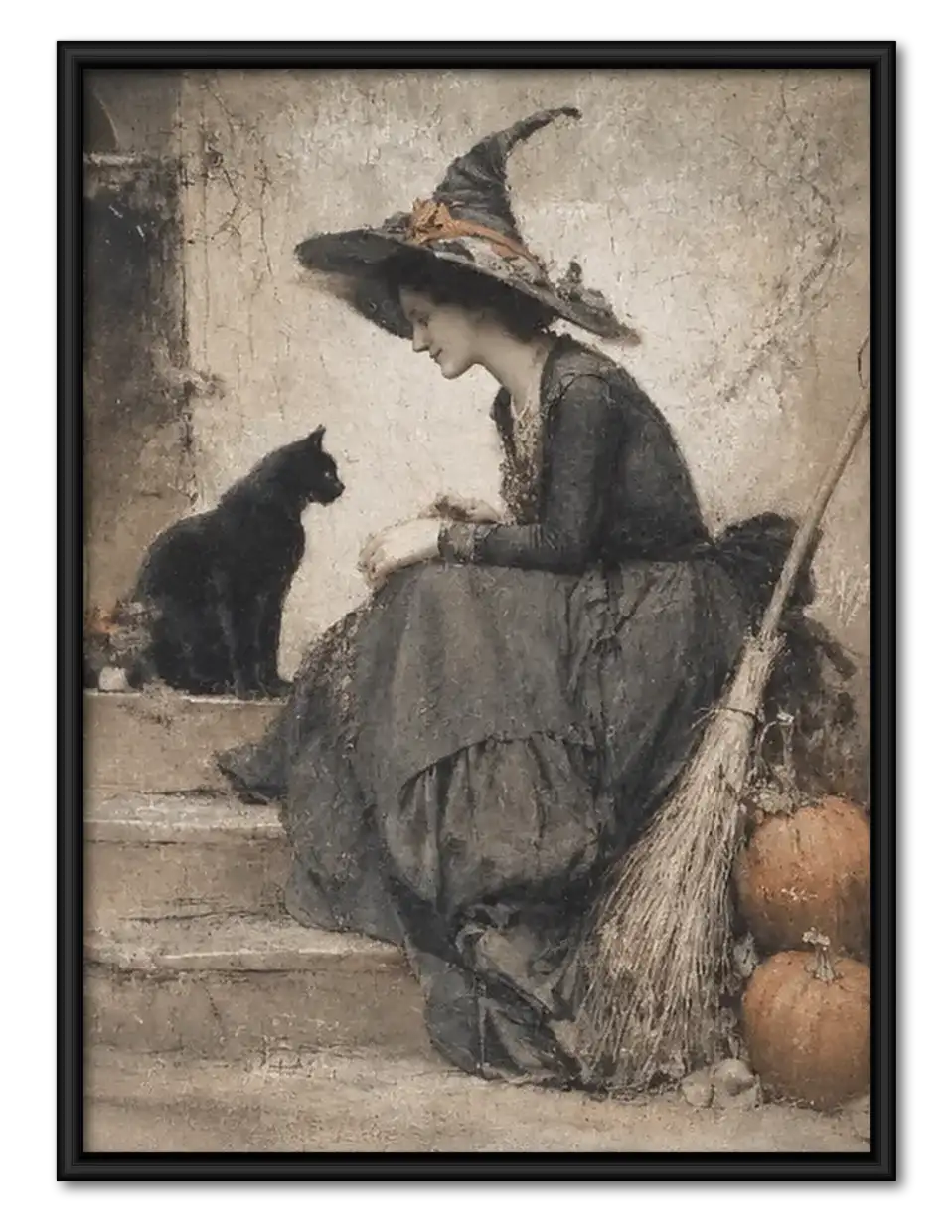 Witch and Black Cat by Cauldron Wall Art 1