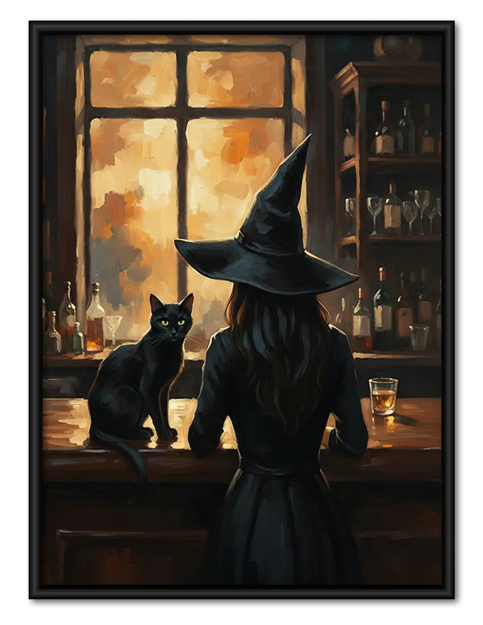 Witch and Black Cat by Library Window Wall Art 1